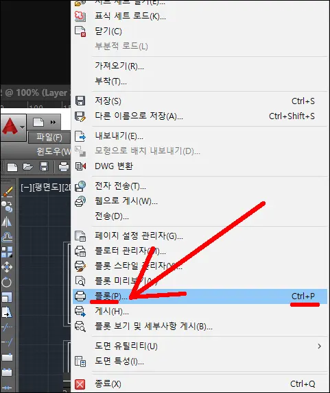 캐드 출력 메뉴
